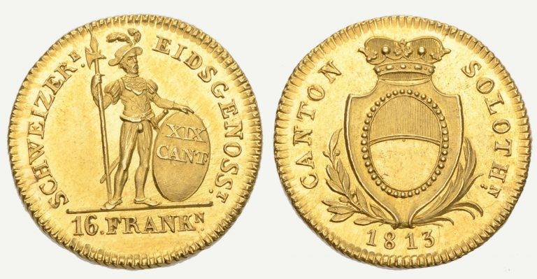 Schweiz, Kanton Solothurn, 16 Franken 1813, Gold