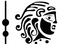 Stylized black silhouette of a screaming woman's head with flowing hair, beside a vertical volume slider.
